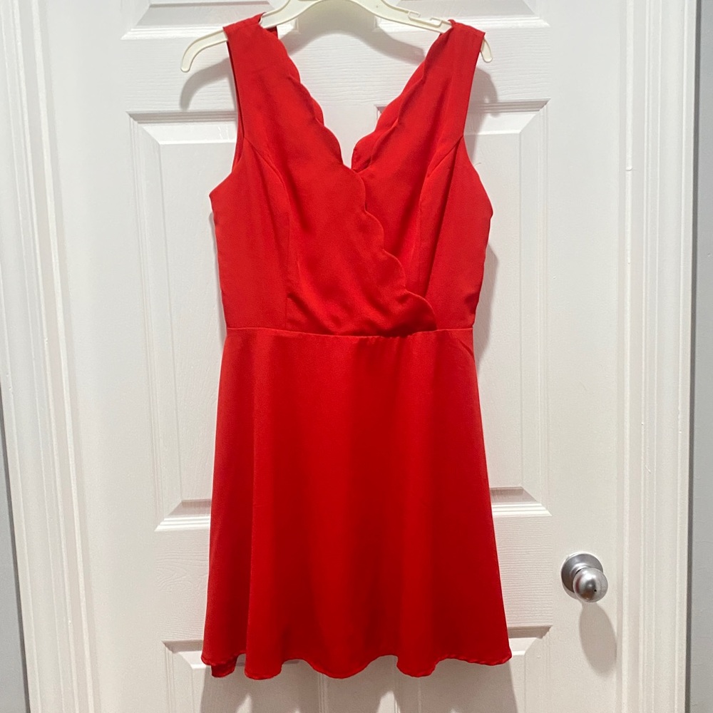 Alya red scalloped neck dress.